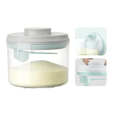 Image of Cubble Airtight Baby Milk Powder Container with Spoon and Scraper, BPA Free, Easy One Press Button (800 ml Round + Spoon)