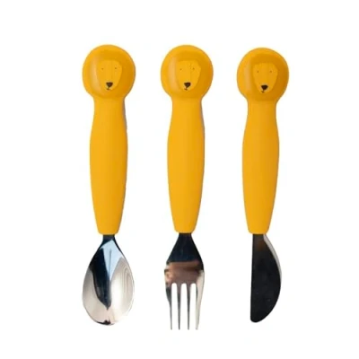 Image of Trixie Silicone Cutlery Set 3 Pack Mr. Lion Toddler Utensils Soft, Durable, and Easy to Grip Safe Tableware for Kids Learning Eat