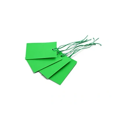 Image of Swift Green Gift Hang Tags with String Kraft Card Paper Clothing Price Labels 75mm x 50mm (Pack of 100)
