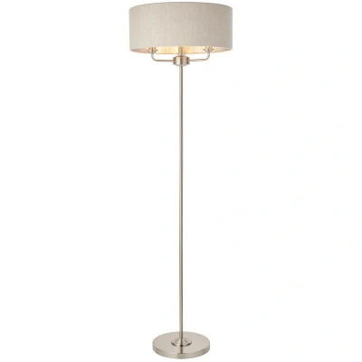 Image of Highclere Base &amp; Shade Floor Lamp Brushed Chrome Plate, Natural Linen