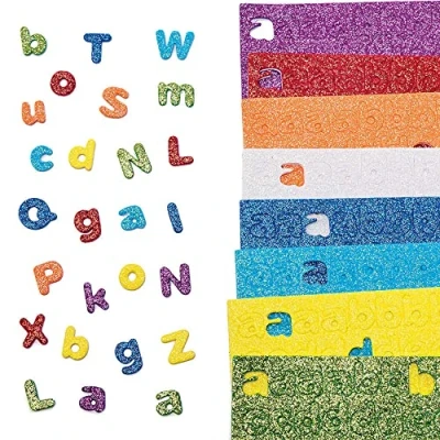 Image of Baker Ross FC757 Rainbow Self Adhesive Glitter Foam Letters Pack of 1160, Stickers for Kids, Crafts Children