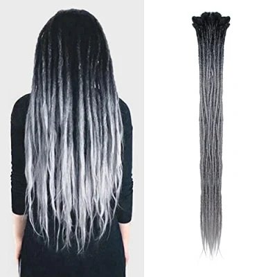 Image of Dsoar 24inch Ombre Dreadlocks Extensions for Women/Men 10 Strands Synthetic Dreads Handmade Crochet Braiding Hair Jamaica Reggae Locs(Ombre Black and Silver Grey)