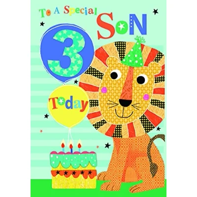 Image of To A Special Son 3rd 3 Today Lion Balloon &amp; Cake Design Happy Birthday Card