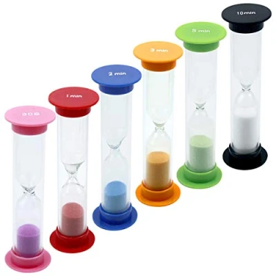Image of Jinlaili Colourful hourglass set of 6, 30 sec / 1 min 2 3 5 10 min, small teeth brushing for children, game, sand clock, egg timer, short