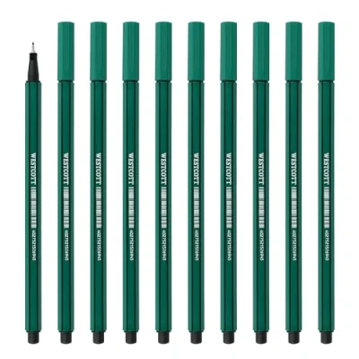 Image of Westcott fineliner green 10 pieces pack premium with 0.4mm line width precise guidance, metal tip, quick drying water based ink E 737791 00