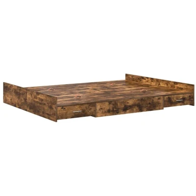 Image of vidaXL Storage Bed Frame with Drawer Headboard Smoked oak 140 x 200 cm