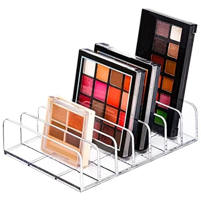 Image of JessLab Palette Organizer, 7 Section Divided Plastic Makeup Organizer Eyeshadow Contour Blush Holder Cosmetics Storage for Bathroom Vanity Countertop, Transparent, L