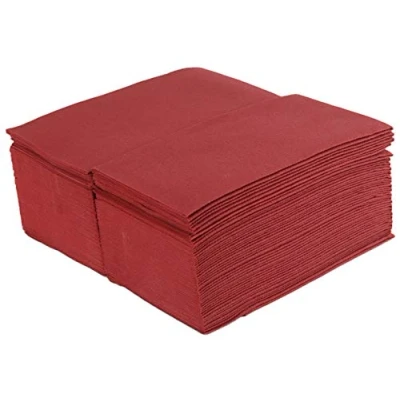 Image of Burgundy Disposable Napkins 40cm 8 Fold Linen Feel Airlaid Paper Pack of 50