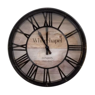 Image of Carousel Home London Whitechapel Vintage Wall Clock Antique Effect, Roman Numerals, Mounted 20cm