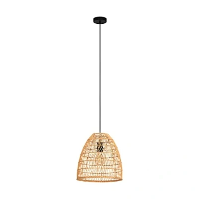 Image of EGLO Ayesgarth pendant light with a rattan lampshade