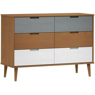 Image of vidaXL Drawer Cabinet MOLDE Brown 113x40x80 cm Solid Wood Pine