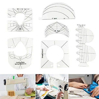 Image of 6Pcs Quilting Templates Sewing Machine Ruler Acrylic DIY Tools Kit Hand Patchwork Multifunctional Free Motion Grip Template Rulers Embossing Molds