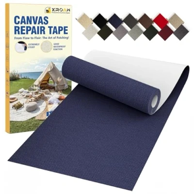 Image of Xroam Canvas Repair Tape, 8 x 160 cm Waterproof Fabric Tape for Furniture, Self Adhesive Patches Boat Covers, Sofas, Tents, Louge Chairs, Canopy, Awning Navy Blue