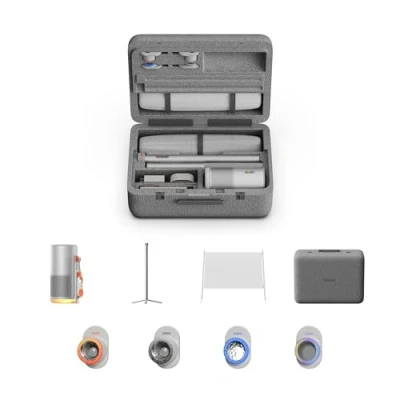 Image of XGIMI MoGo 4 Laser Outdoor Collection, 550 ISO Lumens, Google TV with Official Netflix, 5h Battery Life All in One Home &amp; Cinema Kit PowerBase Stand, 70&quot; Screen, Filters&amp; Carry Case