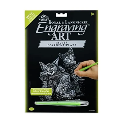 Image of Royal &amp; Langnickel Silver Engraving Art A4 Size Tabby Cat And Kittens Designed Painting Set