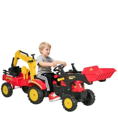 Image of HOMCOM Kids Children Pedal Go Kart Ride On Toy Car Excavator Tractor w/Moving Bucket Steering Wheel Removable Digger For 3 6 Years