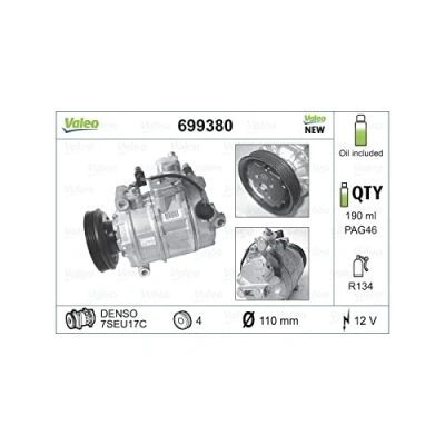 Image of 4B0260805G, 4B0260805K, 4B0260805M, 8E0260805, 8E0260805AB AC Compressor VALEO NEW ORIGINAL PART 699380 AUDI: A4 B6 Avant, Saloon, A6 C5 Avant