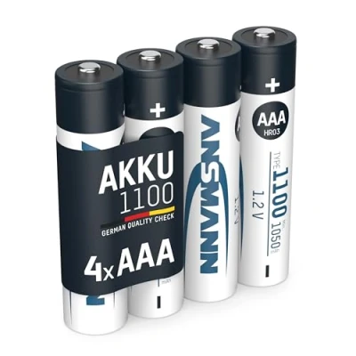 Image of ANSMANN 5035232 AAA Rechargeable Batteries [Pack of 4] 1100 mAh NiMH High Capacity Type Size Battery, Argento