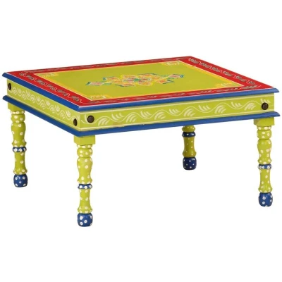 Image of vidaXL Coffee Table Green Hand Painted Solid Wood Mango