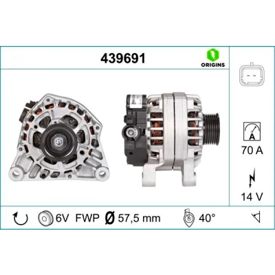 Image of 5702K1, 57054H, 57055T, 57056Z, 5705GN Generator VALEO NEW ORIGINAL PART 439691 14V 70A B+ L 40 58mm CITROËN: Berlingo II Van, Xsara Picasso
