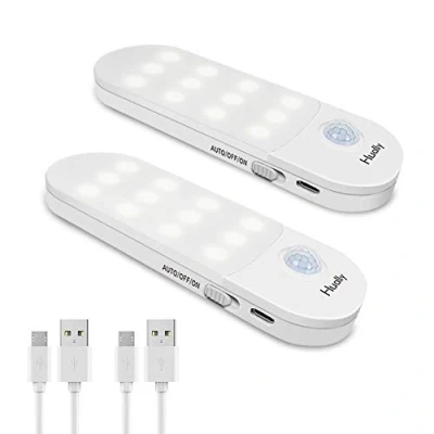 Image of Hually Cupboard Light, (2 Pack) 24 LEDs Motion Sensor Lights USB Rechargeable Battery Powered, Stick On Night Light with Removable Magnet for Wardrobe Closet Hallway Bedroom Kitchen, Warm White