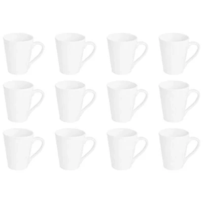 Image of Argon Tableware 12x White Latte Coffee Cups (285ml) Set Tea Saucers Kitchen Dishwasher and Microwave Safe