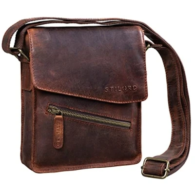 Image of STILORD &#039;Steve&#039; Mens Leather Messenger Bag Brown Small Shoulder for Men Vintage Cross Body 8 inch Tablets Satchel Genuine Leather, Colour:Zamora