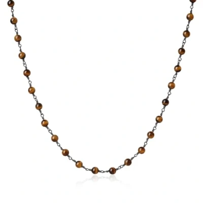 Image of COAI Men&#039;s Women&#039;s Brown Tiger Eye Crystal Necklace Beaded 22&quot;