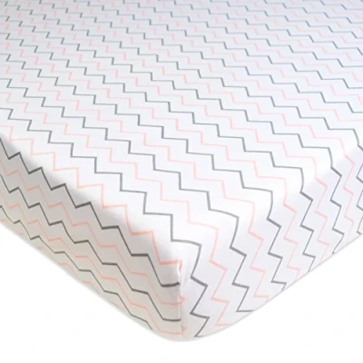 Image of American Baby Company Fitted Crib Sheet 28&quot; x 52&quot;, Soft Breathable Neutral 100% Cotton Jersey Sheet, Pink Zigzag, for Boys and Girls, Fits Toddler Bed mattresses