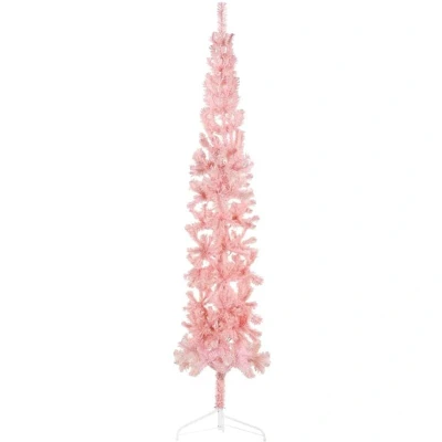 Image of vidaXL Slim Artificial Half Christmas Tree with Stand Pink 240 cm