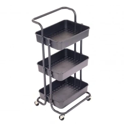 Image of Oypla 3 Tier Black Household Kitchen Bathroom Storage Trolley Cart Shelf
