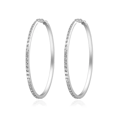 Image of Philip Jones Silver Plated 50mm Hoop Earrings Created with Zircondia® Crystals