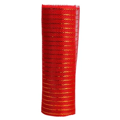 Image of Jomnvo 10 Inch x Yards Red Christmas Deco Poly Mesh Ribbon Metallic Foil Party Decoration Wreath Making (Red)