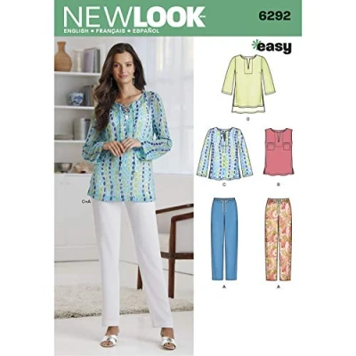 Image of New Look sewing pattern 6292: Misses&#039; Tunic or Top and Pull on Pants, Paper, WHITE, Size: A (10 12 14 16 18 20 22)