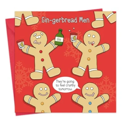 Image of Twizler Merry Christmas Card with Gingerbread Men Happy Xmas Funny Womens for Her Female Mens Him Male