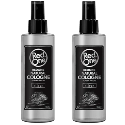 Image of RedOne Natural Barber Cologne Aftershave Spray 2x 150 ml Long Lasting Fragrance Premium Grooming Product (Silver) 2 PCS