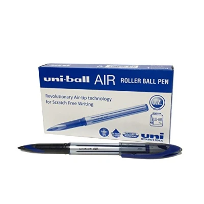 Image of Uni ball UB 188 L Rollerball Pens. Premium 0.7mm Medium Nib for Super Smooth Handwriting. Writes Like a Fountain Pen. Fade and Water Resistant Liquid Ink. Box of 12 Blue Ballpoint Pens