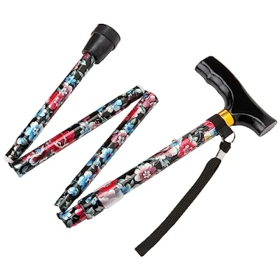 Image of NRS Healthcare Folding Walking Stick, Black Floral