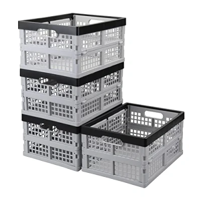 Image of Asking Buyitt 4 Packs Collapsible Crate Folding Storage Bin, Utility Basket/Tote (15 Liter)