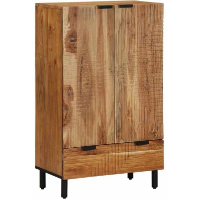 Image of vidaXL media storage cabinet solid acacia wood tv stand rack with adjustable shelves rustic solution for living room/bedroom