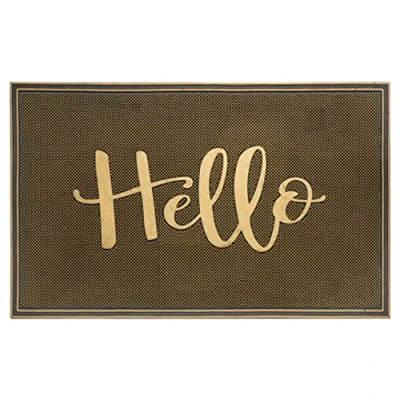 Image of Hanse Home Rubber Doormat for Indoor and Outdoor Use 45 x 75 cm Door Mat Dirt Trapper Hello Design Weatherproof, Non Slip Entrance Area &amp; Black, Gold