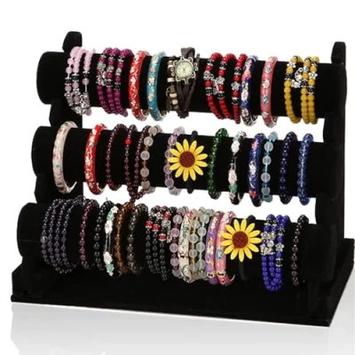 Image of powerking Velvet Jewellery Tower Organiser Bracelet Holder Necklace Display Storage