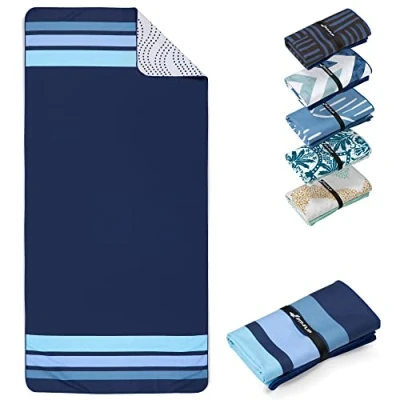 Image of Fit Flip microfibre beach towel large lightweight, compact and super absorbent sand free quick dry towel, 100% recycled travel Clean Stripes 200x90cm