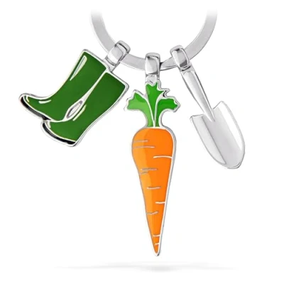 Image of Troika GARDEN LOVE KR14 23/CH Keyring with 3 charms cast metal/enamel shiny chrome plated orange, green original