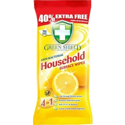 Image of Green Shield 2 x Anti Bacterial Household Surface 70 units (140 Wipes)