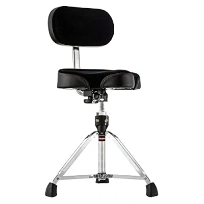 Image of Gibraltar Drum Stool, Stool 9000 Series Moto Saddle with Backrest Pro Series, 9608MB (Diameter: 42cm, Vinyl Seat, Super Lock, Double Braced Base, &#039;Super Foot&#039; Rubber Feet)