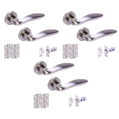 Image of HANDLEZONE® 3 Sets Lagus Internal Door Handles on Rose Lever Latch Packs with 75mm Ball Bearing Hinges and 76mm Latches Dual Polished/Satin Nickel
