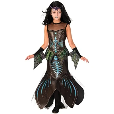 Image of Bristol Novelty 3015563 4000 Zombie Mermaid Kids Costume Fancy Dress, Girls, Black/Multi, 3 4 Years