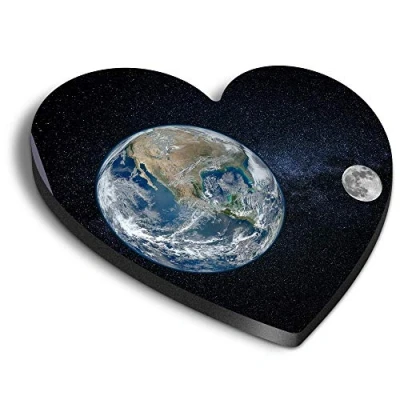 Image of 1 x Heart MDF Magnets Earth &amp; Moon Planet Space Globe 21483