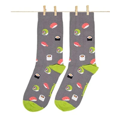 Image of Roits Sushi Grey Men&#039;s Socks 7 11 Cool Colourful Fantasy Happy Odd Funky Quality Food Sashimi Nigiri